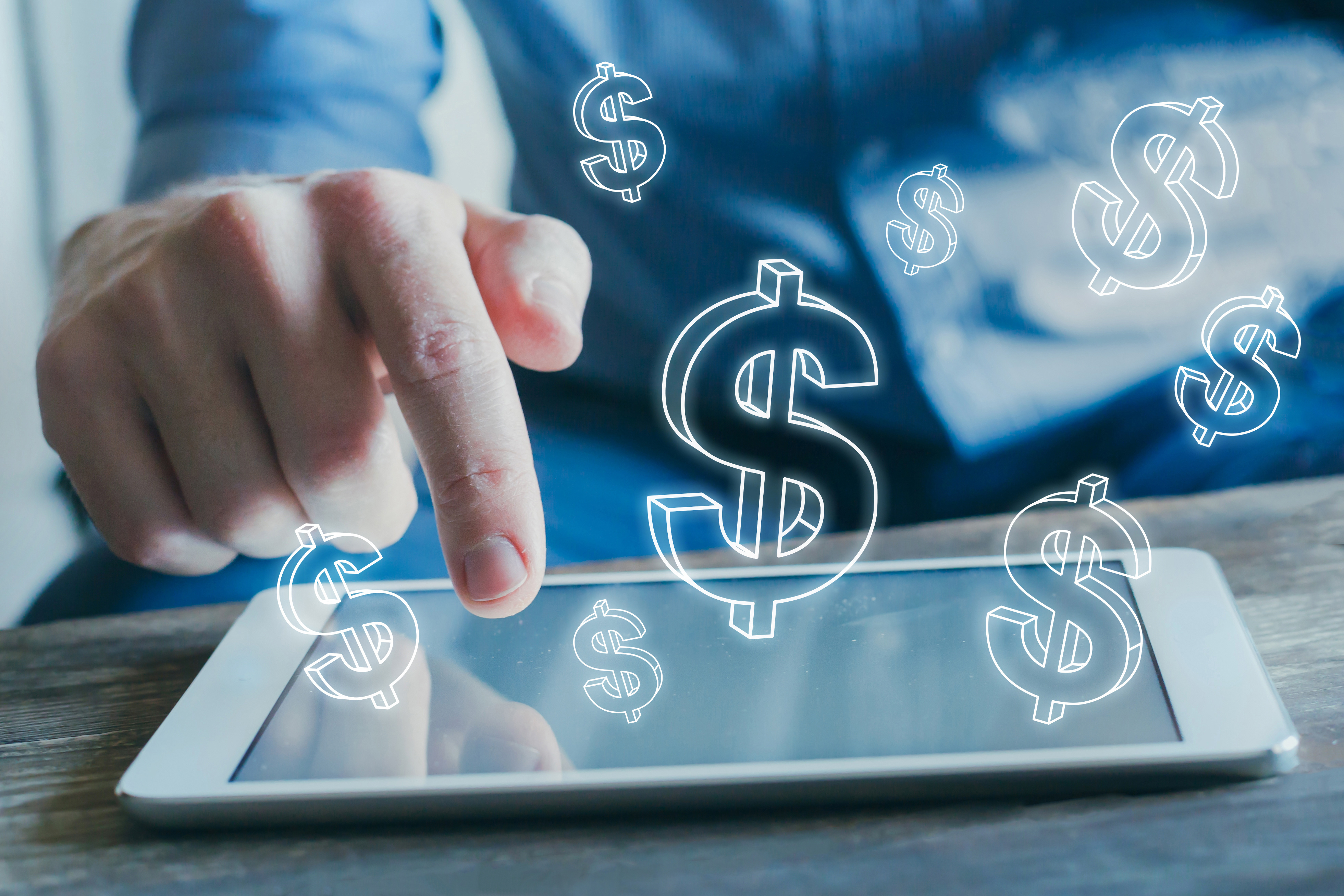 Using phone with dollar signs emerging from the phone